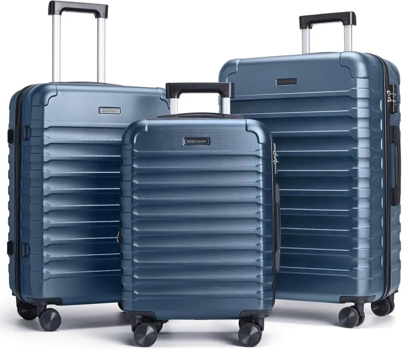 LIGHT FLIGHT 3 Piece Durable Suitcase Set with Spinner Wheels, Royal Blue