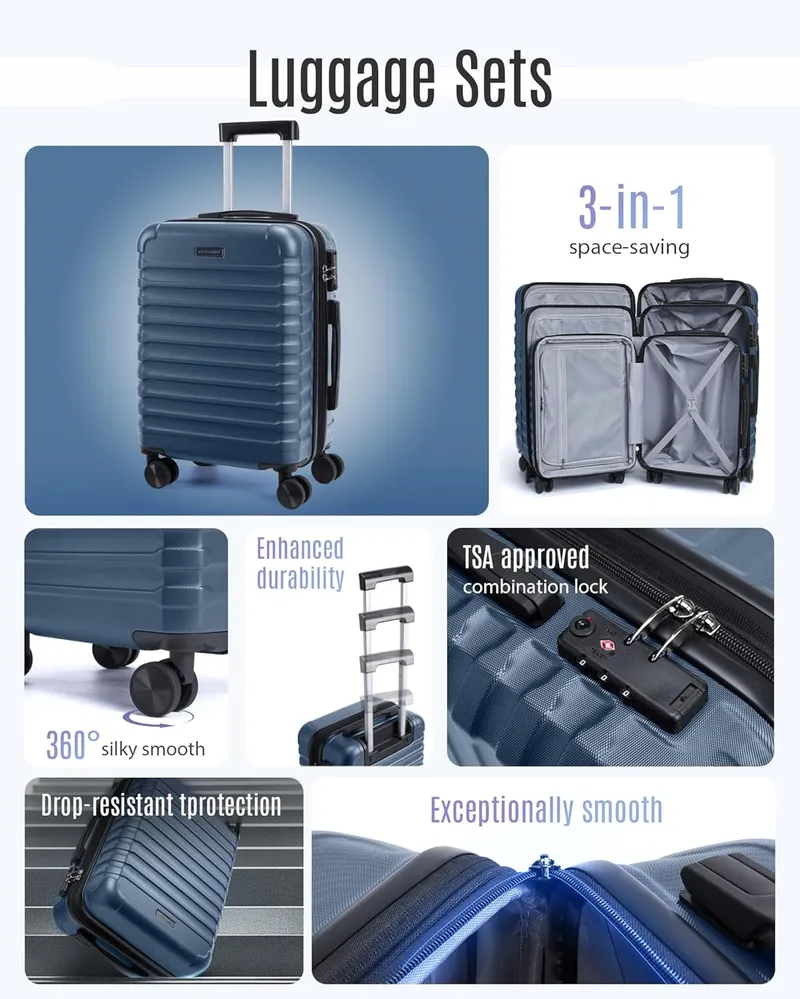 LIGHT FLIGHT 3 Piece Durable Suitcase Set with Spinner Wheels